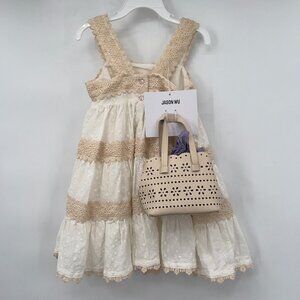 Jason Wu Girls Cream Eyelet Lace Tiered Dress + Matching Mini Tote – 4T NWT